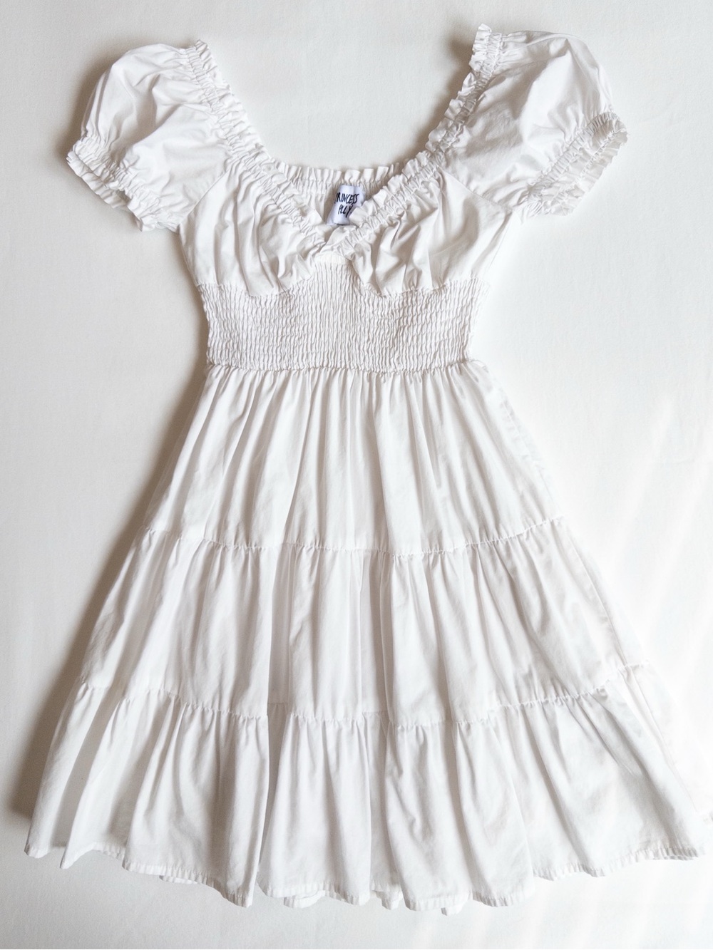 Princess Polly White Smocked Puff Sleeve Midi Dress 100% Cotton